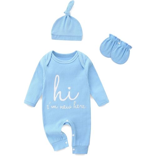 Newborn Girls and Boys Romper, Hi I’m New Here Long Sleeve Cotton Baby Clothes, Coming Home Outfit