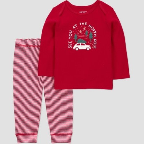 Carter's Just One You® Baby Boys' 2pc Long Sleeve Christmas T-Shirt and Striped Pull-On Pants Set - Red 12M