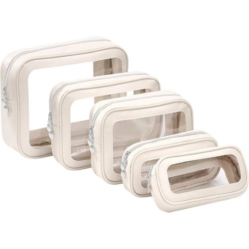 5PCS Diaper Bag Organizer Pouch Set, Clear Organizer Bags, TSA Approved Toiletry Bag, Clear Waterproof Cosmetic Bags with Zipper, Purse Organizer Pouches, Travel Organizer Bags for Woman and Kids