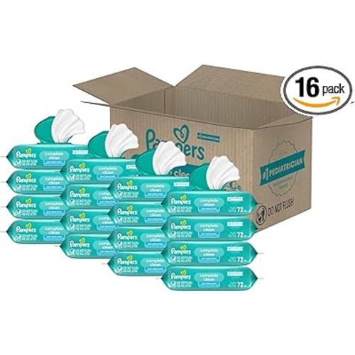 Pampers Baby Wipes, Complete Clean Baby Fresh Scented Wipe, Gently Cleans Head to Toe, 1152 Total (16 Flip-Top Packs)