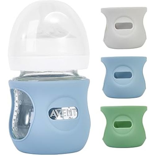 3 Pack Silicone Sleeves for Philips Avent Natural Glass Baby Bottles, Anti Breakage Baby Bottle Holder for Baby Boys, Compatible with Philips Avent Glass Natural Baby Bottle, 4oz