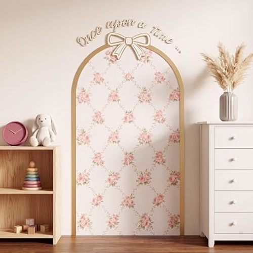 Klyyo Clyro Wooden Arch Wall Decor with Floral Decals & Wooden Sign