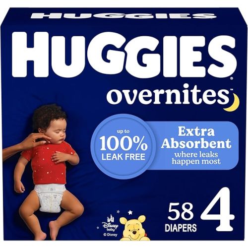 Huggies Size 4 Overnites Baby Diapers: Overnight Diapers, Size 4 (22-37 lbs), 116 Ct (2 Packs of 58), Packaging May Vary