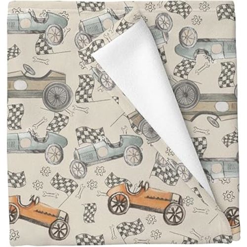 Vintage Race Car Vehicle Baby Blankets for Boys Girls Retro Racing Racecar Crib Blanket for Infant Toddler Newborn Soft Lightweight Outdoor Sports Nursery Swaddling Wrap 30x40in