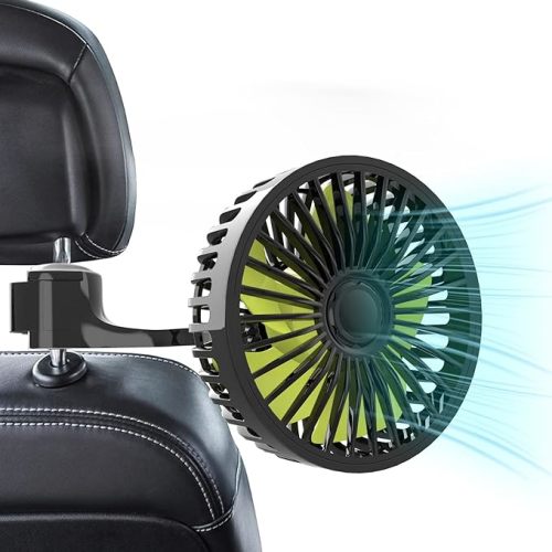 Dealswin Car Fan for Backseat kids, Dual Head USB Car Seat Fans, 360° Rotatable Strong Wind Rear Headrest CarFan for Baby, Air Circulation Fan with Adjustable Clip for Vehicles SUV RV