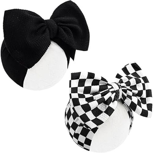 YanJie 2PCS 7’’ Black Bows for Baby Girls Checkered Headband White Bow Infants Toddler Hair Accessories Newborn Headbands Hair Bow Baby Clothes