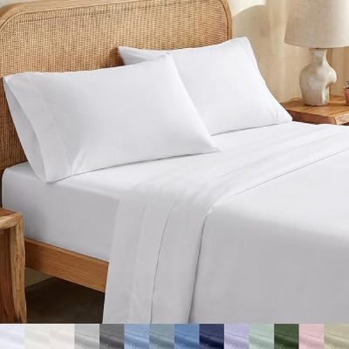 California Design Den King Size Sheets Set - Soft 100% Organic Cotton, Crisp Percale Sheets with Deep Pockets, Breathable and Durable Bedding Set - White