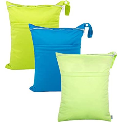 babygoal Wet Dry Bags for Baby Cloth Diapers, Washable Travel Bags, Beach, Pool, Gym Bag for Swimsuits & Wet Clothes with 2 Pockets 3 Pack 3LN10