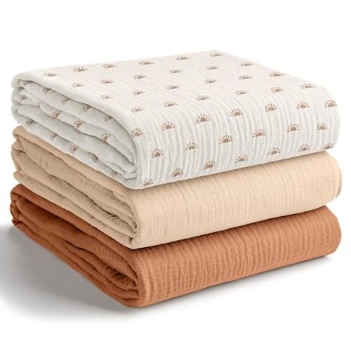 Comfy Cubs Muslin Swaddle Blankets Pack of 3 - Branch Pattern, Fern, Sand