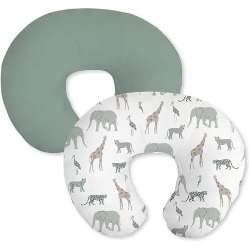 Little Grape Land Nursing Pillow Covers 2 Pack, Soft & Breathable Removable Breastfeeding Pillows Covers for Feeding Pillows, Nursing Pillow Slipcover for Baby Girls Boys, (Safari & Green)