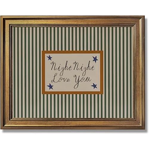 Yermidi Vintage Gold Frame Night Night Love You Wall Art Mid Century Modern Striped Poster Retro Rustic Farmhouse Bedtime Saying Family Quote Canvas Print Cozy Bedroom Home Decor 12x16inch