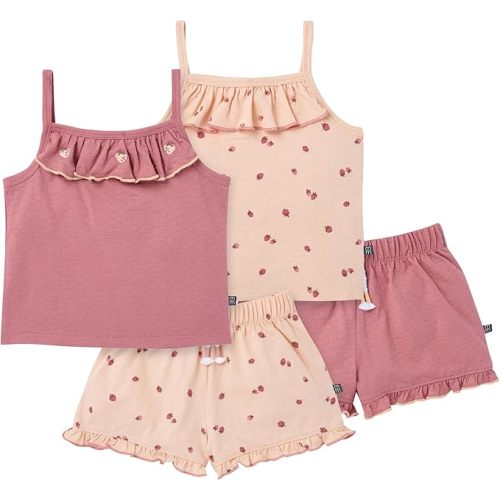 Modern Moments by Gerber Baby Girls' 4-piece Set (2 Flutter Sleeve Top & 2 Ruffle Wide Leg Short)
