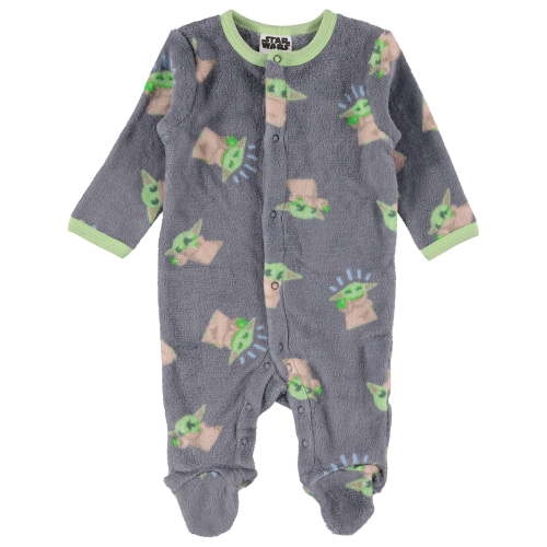 STAR WARS Baby Boys Baby Yoda One Piece Sleeper - Footed Baby Plush Polar Fleece Pajamas - Baby Boy Clothes - Footie Pajamas Navy/Green, 0-3 Months