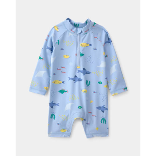 Baby Boy 1-Piece Fish Rashguard Swimsuit - Blue | Carter's