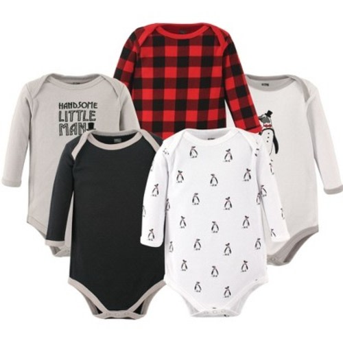 Luvable Friends Hudson Baby Long-Sleeve Bodysuits 5pk, Snowy Birds, 0-3M