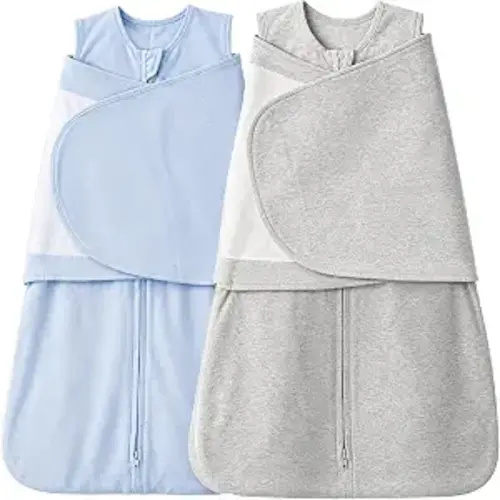 AugTwig Baby Sleep sack Swaddle 2 Pack,Swaddles 3-6 Months,3-Way Adjustable Wearable Transition Blanket 100% Organic Cotton,12-18 lbs,1.0 TOG(Blue&Grey)