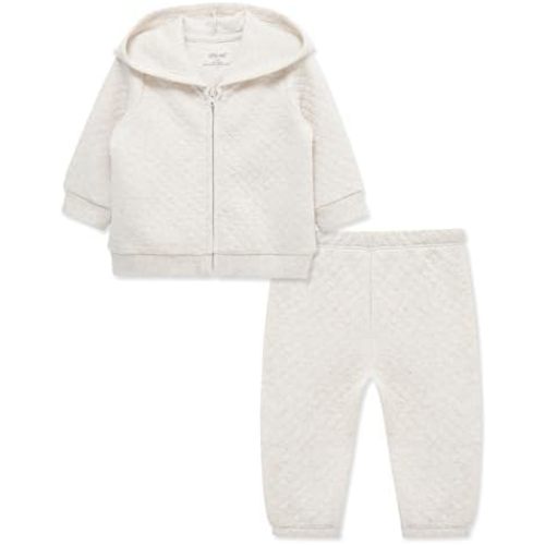 Little Me Simply Essential Solids for Baby Gender Neutral Organic Cotton Quilt Hoodie and Pant Set, 3 Months to 12 Months