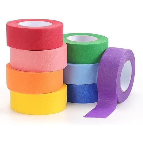 LONGKEY Colored Masking Tape Painters Tape 1 Inch X 20 Yards, 8 Rolls