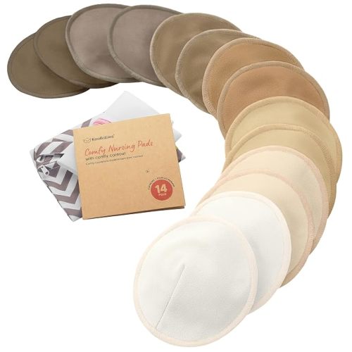 Organic Nursing Pads, 14 Washable Breast Pads,Wash Bag (Coffee, L 5")