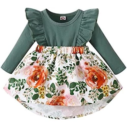 OLLUISNEO Newborn Baby Girl Dress Infant Ruffle Sleeve Romper Outfits Flower Girls Dresses Baby Girl Clothes Summer Fall