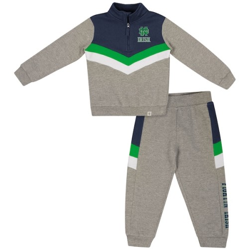 Notre Dame Fighting Irish Colosseum Toddler Clarence Fleece Quarter-Zip Sweatshirt & Sweatpants Set - Heather Gray