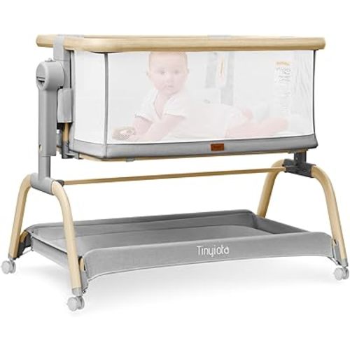 Tinyiota 3 in 1 Baby Bassinet,Rocking Bedside Crib Sleeper for Newborns,Adjustable Height Bassinet with Mattress and Soft,Breathable Sheet,Full-Mesh Sides,Stable&Cozy Crib for Babies