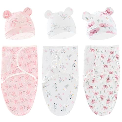 3-Pack Organic Baby Swaddle Sleep Sacks - Newborn Swaddle Sack - Ergonomic Baby Swaddles 0-3 Months - Pink & Animal