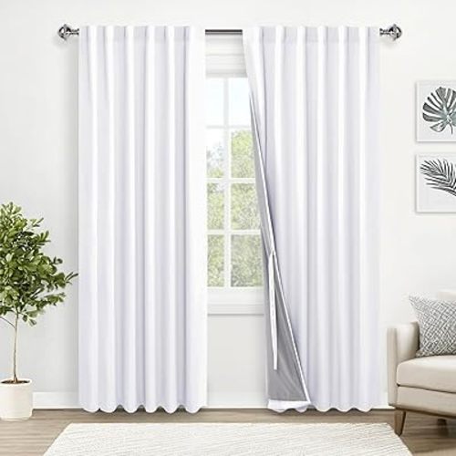 XWZO 100% Blackout Curtains 2 Panels White, W52 x L84