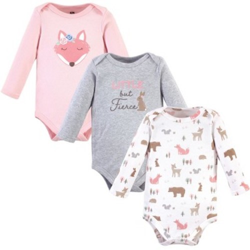 Luvable Friends Hudson Baby Long-Sleeve Bodysuits 3pk, Foxy Pink, 3-6M