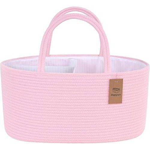 13.5L Baby Diaper Caddy Organizer, 15.3"x9.8"x7" Cotton Rope Diaper Basket, Changing Table Storage Caddy With Removable Divider, Baby Basket for Nursery, Car, Diapers, Baby Shower Gifts for Newborn