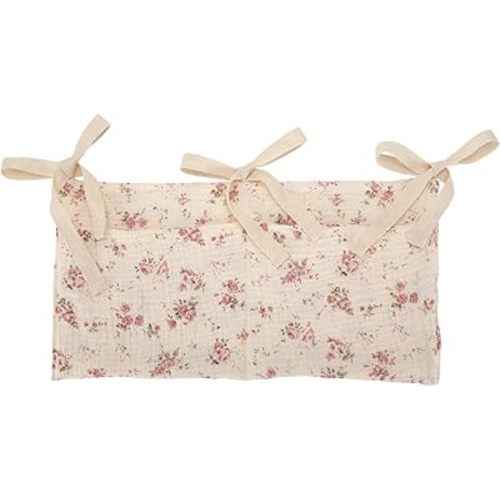 Baby Bedside Hanging Storage Bag 2 Pockets Organizer for Baby Cribs and Toys Multifunctional Hanging Pocket Cotton Organizer (Flower)