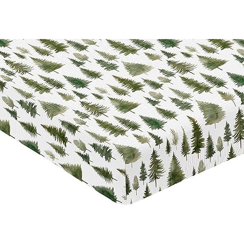 Sweet Jojo Designs Muslin Crib Sheets (Sage Green Woodland) for Baby Girls/Boys, Infant Nursery, Toddler Room - 100% Cotton Fitted Sheet Standard Size (Forest Themed Nature, Pine Tree Hunter Abstract)