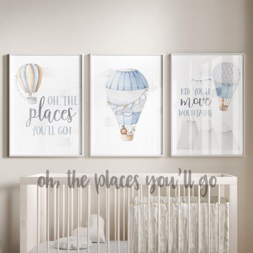 Oh the places you'll go Nursery Prints | Nursery Art | Nursery Decor | Adventure Nursery Wall Art | Baby Decor | Hot Air Balloon Animals