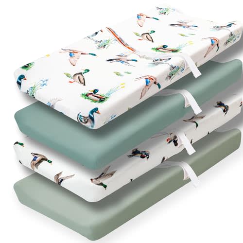 4 Pack Mallard Duck Baby Changing Pad Covers Neutral Unisex Breathable Fitted Nursery Sheets for Baby Girl or Boys (Changing Pad Covers)