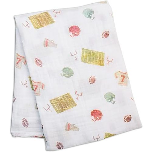 Lulujo Baby Cotton Muslin Swaddle Blanket, 47 x 47, Football