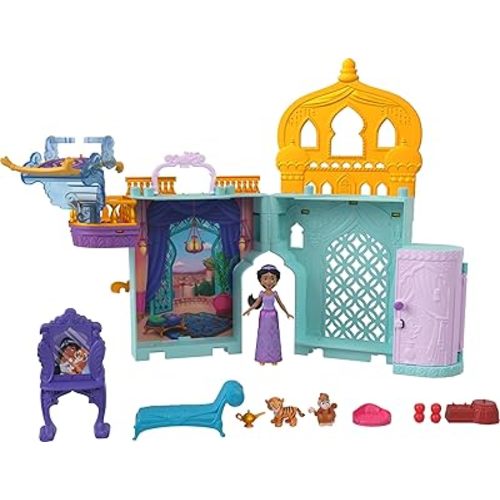 Mattel Disney Toys, Storytime Stackers Jasmine's Palace, Stackable Doll House with Small Doll, 2 Friends & 8 Pieces, Inspired by Disney's Aladdin Movie
