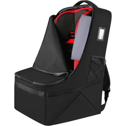 YOREPEK Padded Car Seat Travel Bag for Airplane, Gate Check Carseat Backpack for Air Travel, Baby Travel Essentials for Flying, Car Seat Stroage Cover Bag (All Black)