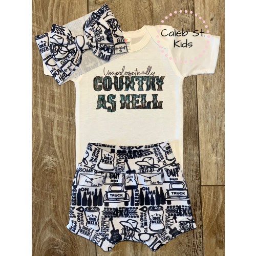 Country Music Baby or Toddler Set / Baby Bummies Biker Shorts /  Country Outfit