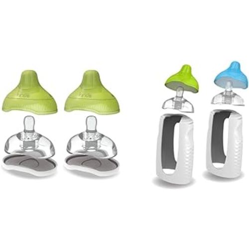 Kiinde Twist Active Latch Nipples and Squeeze Natural Baby Feeding Bottles with Slow Flow (2 Pack) and Medium Flow (2 Pack)