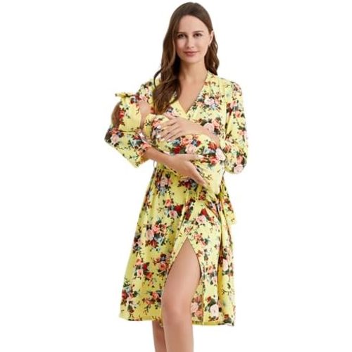 Galabloomer Vintage Maternity Robe and Baby Receiving Blanket, Matching Mommy Labor Delivery Robe and Swaddle Set