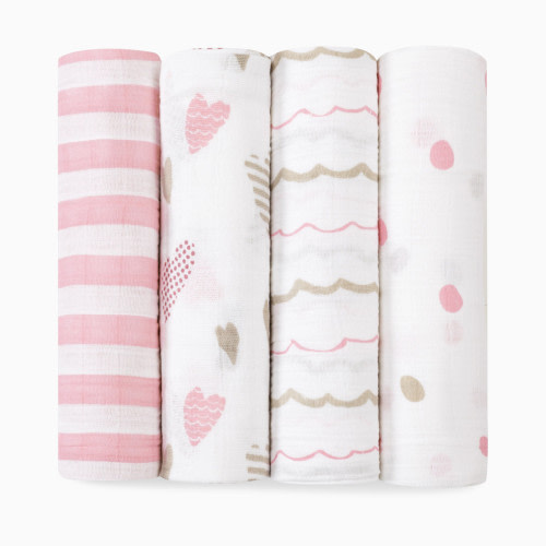 Cotton Muslin Swaddle 4-Pack - Heart Breaker
