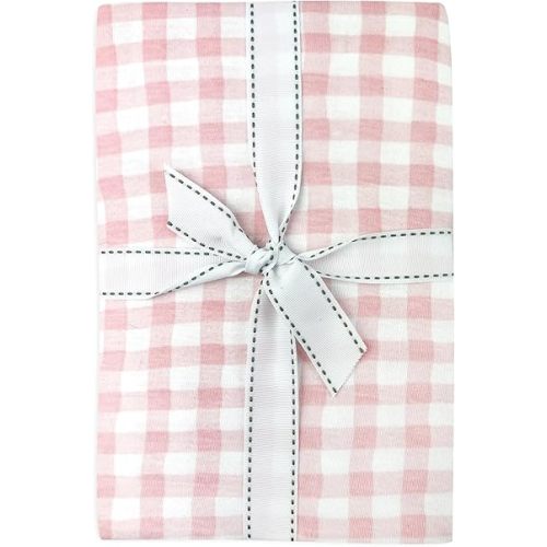 Frankie Fitted Crib Sheet 100% Organic Cotton for Baby & Toddler Mattress, Soft & Breathable for Girls, Boys, Pink Check, One Size