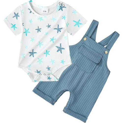 CARETOO Newborn Baby Boy Clothes Infant Boy Romper Fall Winter Outfits Bodysuit 2Pcs Striped Long Sleeve Top Overalls 0-18M