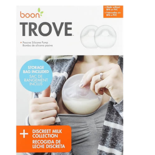 Boon Trove Silicone Manual Breast Pump Set - Hands Free Breast Milk Collector - Includes Polyester Travel Pouch - Breastfeeding Essentials - 2 Count