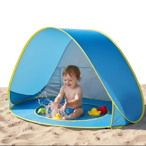 Baby Beach Tent with Pool, Pop Up Beach Tent Sun Shade for Infant Toddlers, Portable UV Protection Shade with Carry Bag for Outdoor Travel, Camping