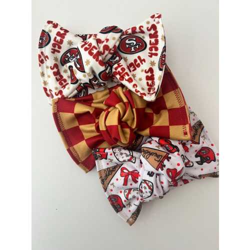 SF Football Head wraps, Baby Turban, Bow, Hand-tied, chunky Bows, Handmade, Stretch,  Accessory, Adjustable Headbands,  49ers, checkered