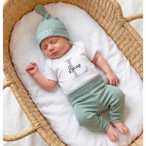 Baby boy coming home outfit with name, Newborn gift Personalized, with Leggings, Hat and Bodysuit Set