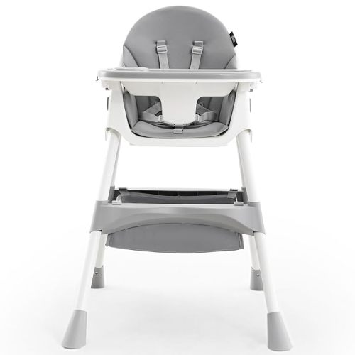 HARPPA 6-in-1 Convertible Baby High Chair for Toddlers, Foldable Highchair with Removable Tray for Eating & Playing, Adjustable 5-Point Safety Harness, Toddler High Chair with PU Cushion, Grey