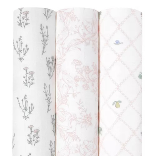 French Floral Silky Swaddles, Pack of 3
