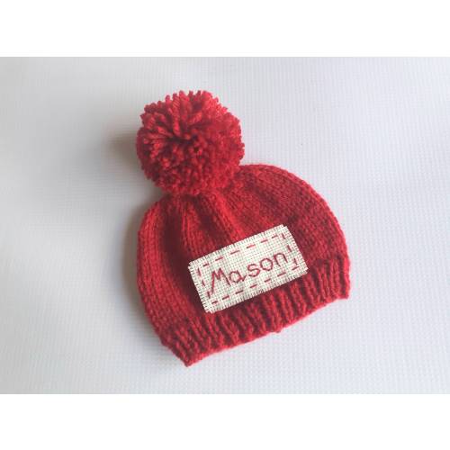 Valentine Day baby beanie pom Personalized newborn hat,first St Valentine handmade personalized baby gift idea boy girl red hat